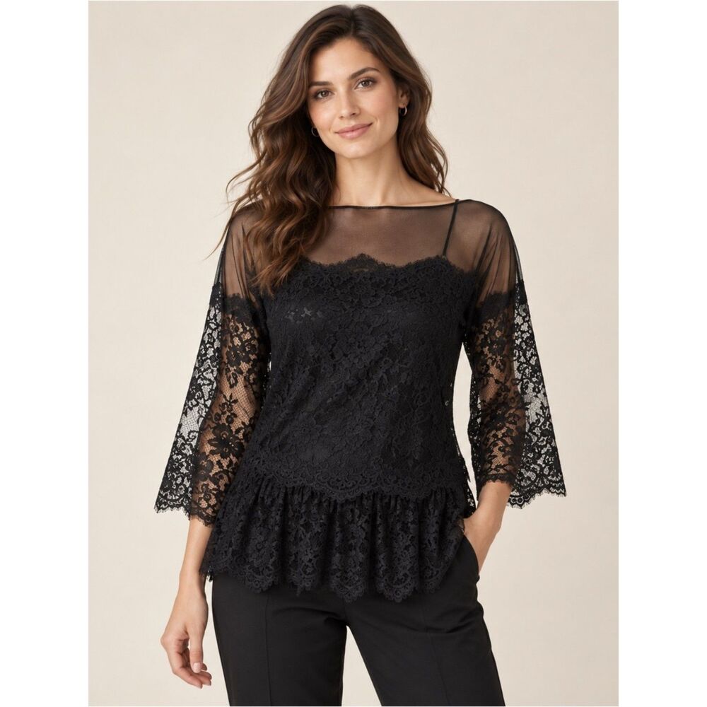 Intimissimi Black Lace 3/4 Sleeve Size Small NWT